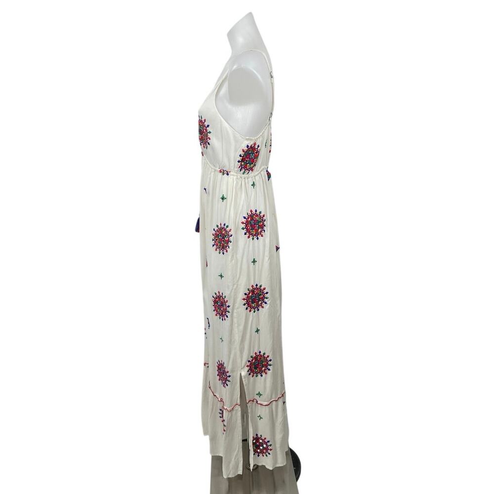 Ananta White Embroidered Tassel Sleeveless Boho Summer A Line Maxi Dress L/XL - Picture 3 of 5